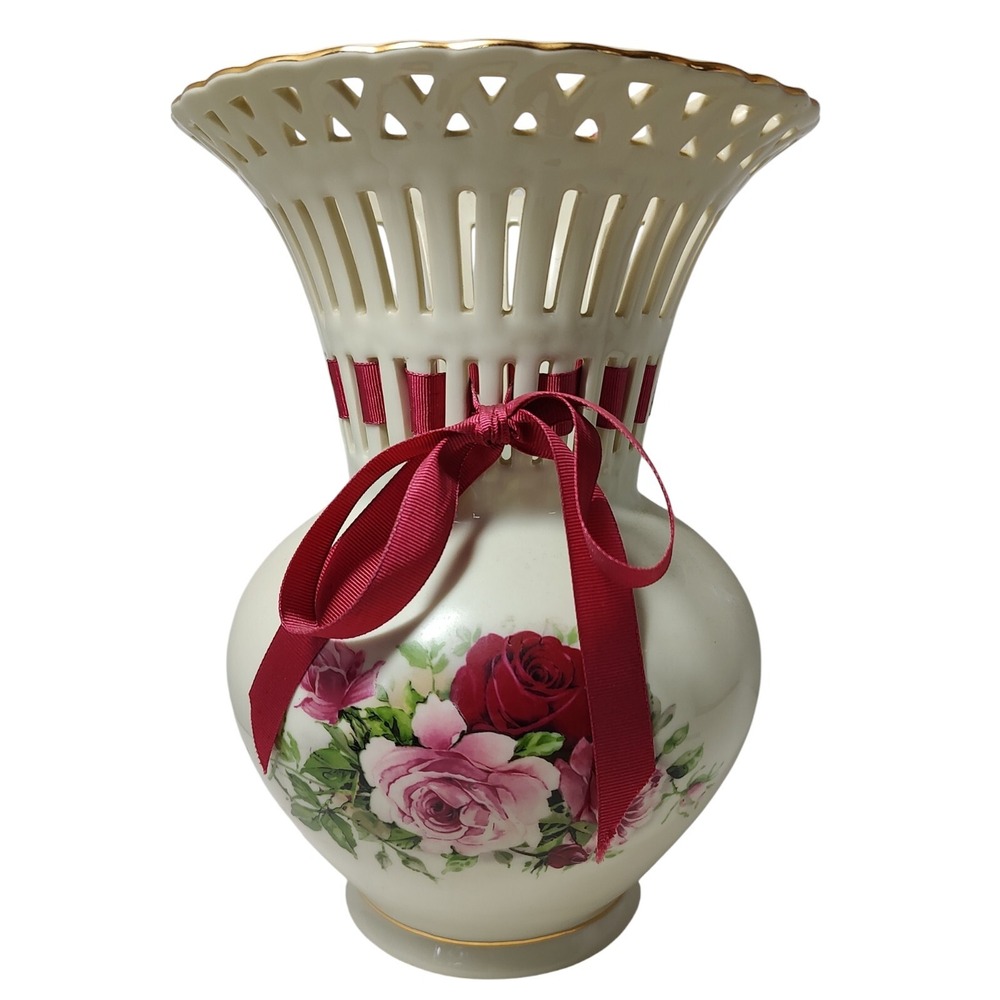 Formalities by Baum Bros Vase Reticulated Rose‎ 1980s Vintage 9.5 Inches